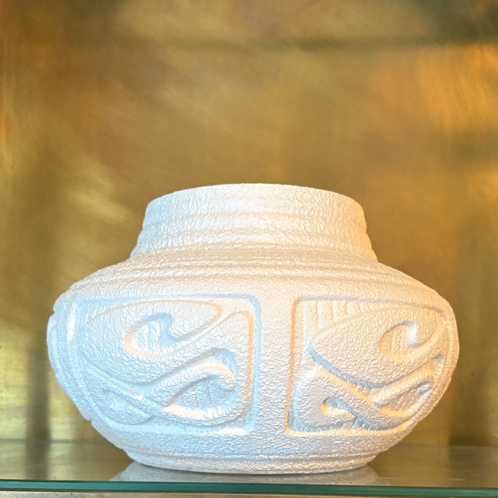 Vintage Royal Haeger MCM Ceramic Geometric Design Vase #379 White Texture